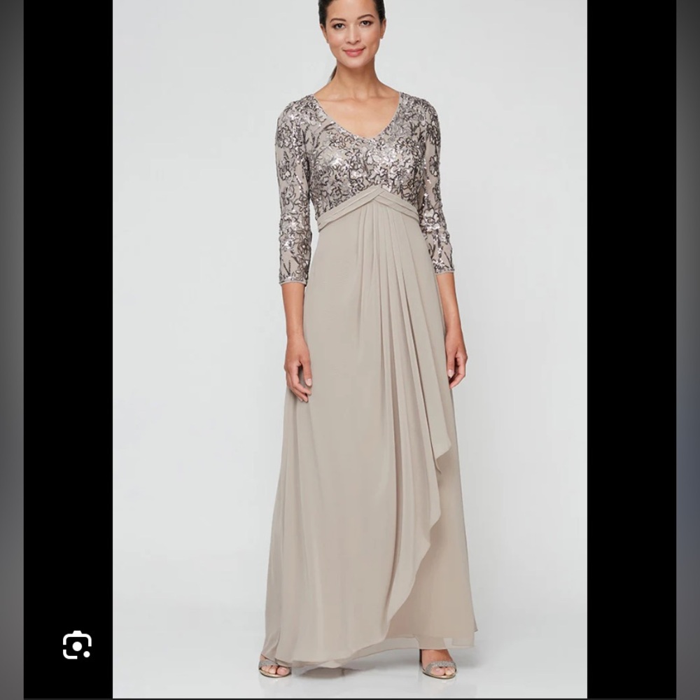 NWOT Alex Evenings Tan Maxi A-Line Formal dress